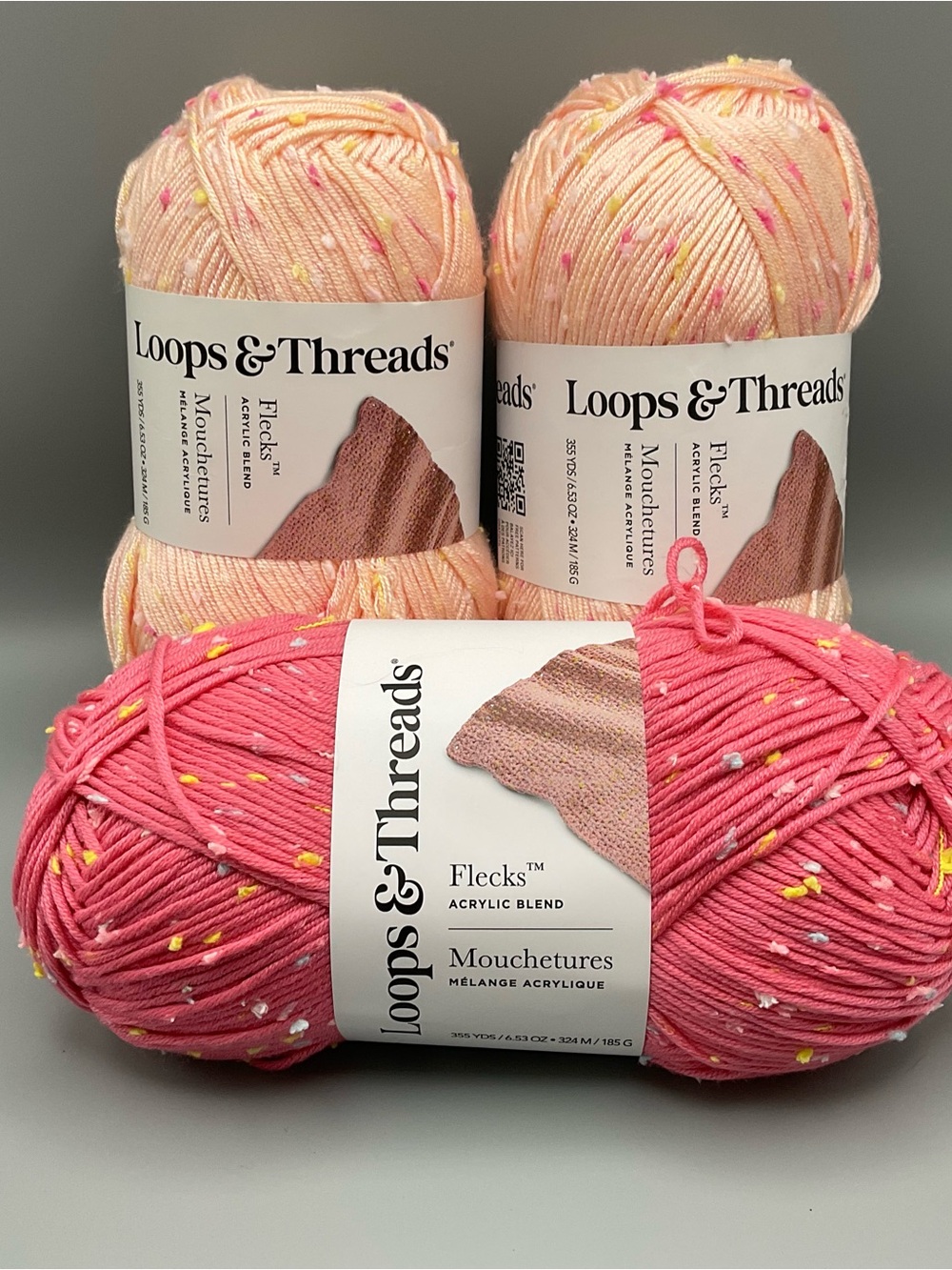 Loops & Threads Flecks 3 Skein Lot Worsted Yarn 4 Deco Rose & Peachy